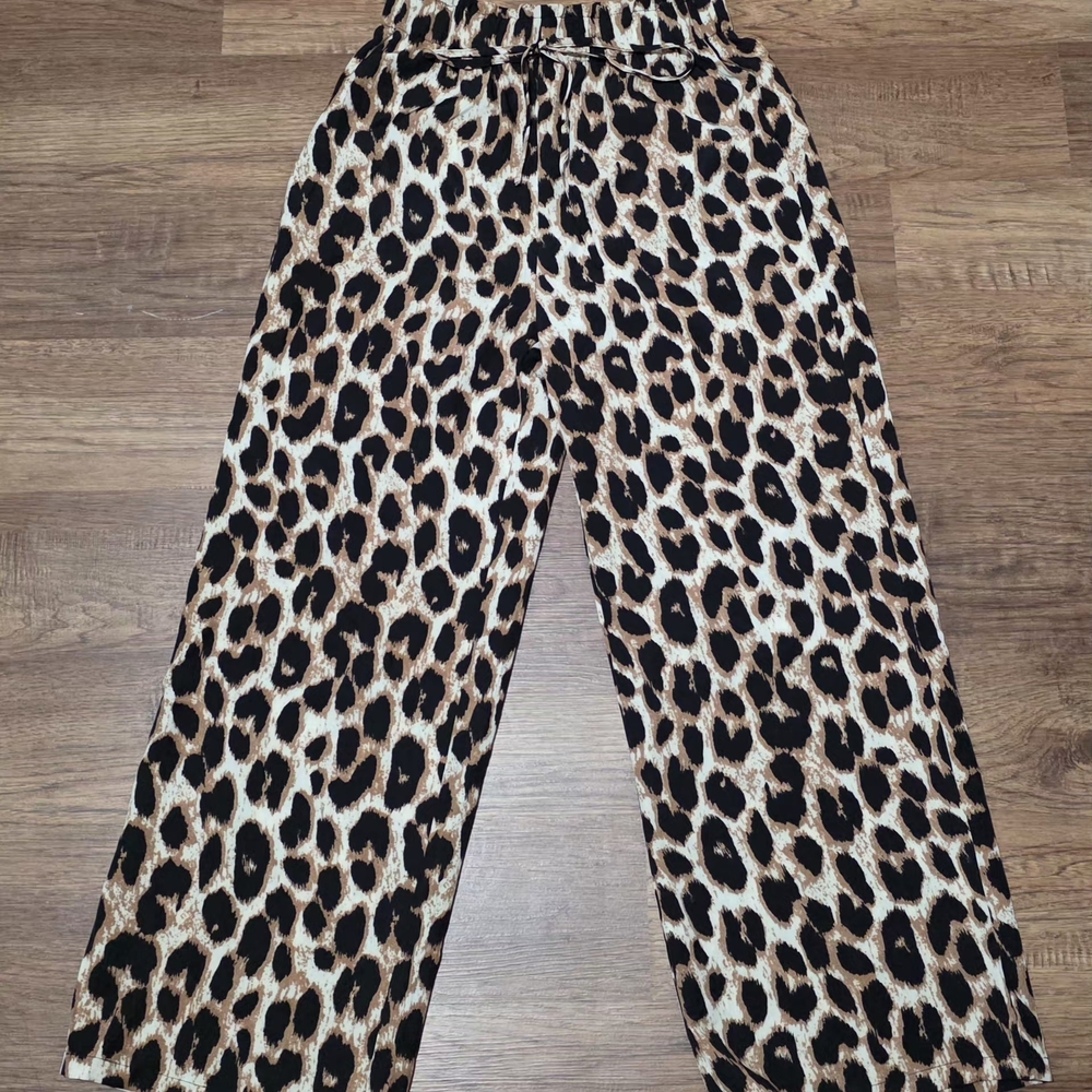 Leopard Print Wide-Leg Pants